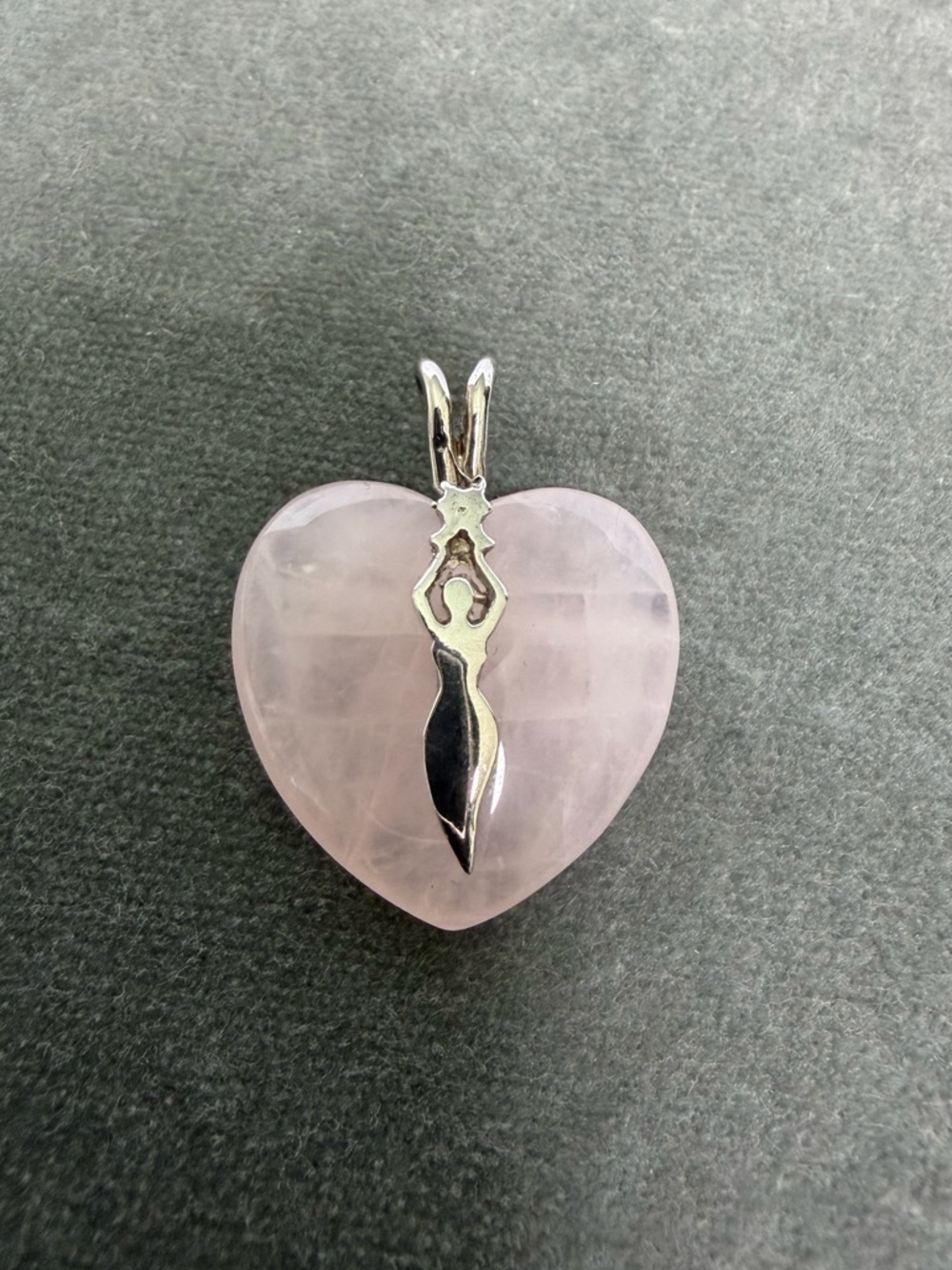 Rose Quartz Heart Pendant with Silver Goddess Accent